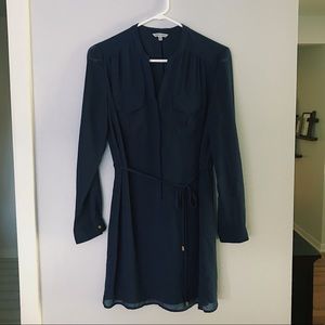 Zebra Navy Long Sleeve Tie Waist Dress